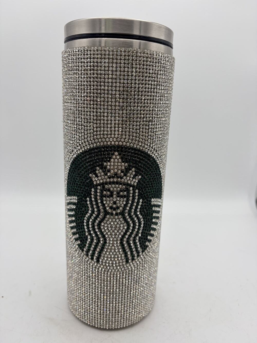 Starbucks Siren Logo Silver Rhinestone Bling 16 oz Stainless Steel Travel Mug